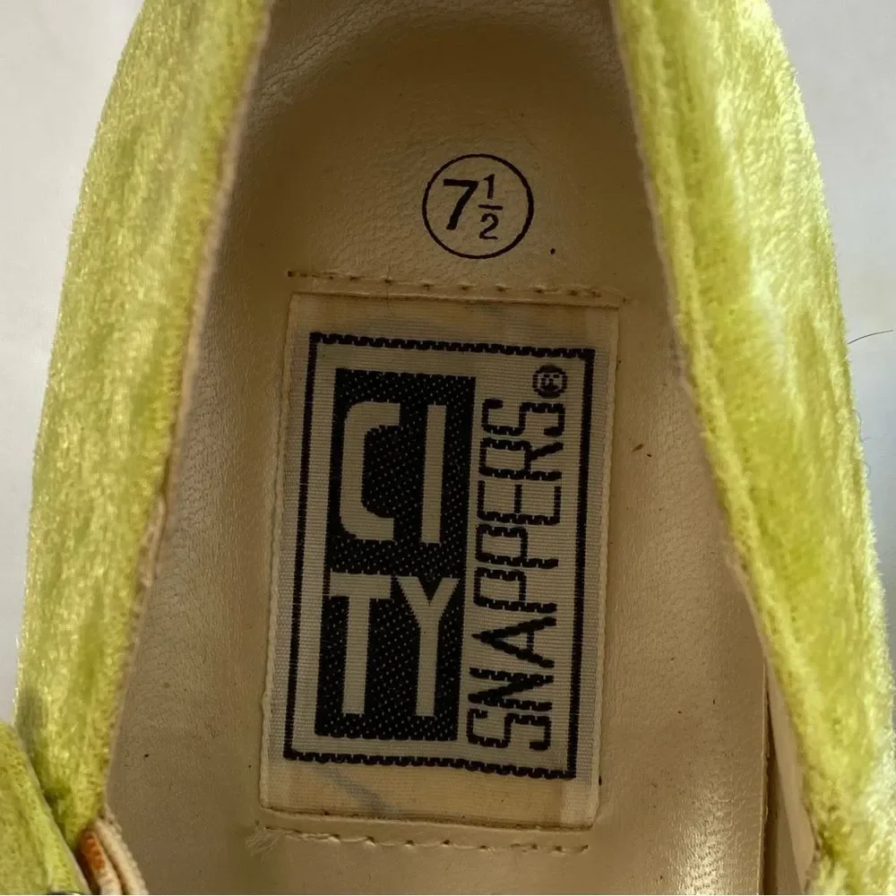 Y2K City Snappers Bright Green Spice Girls Velvet Platform Mary Jane Shoes 7.5